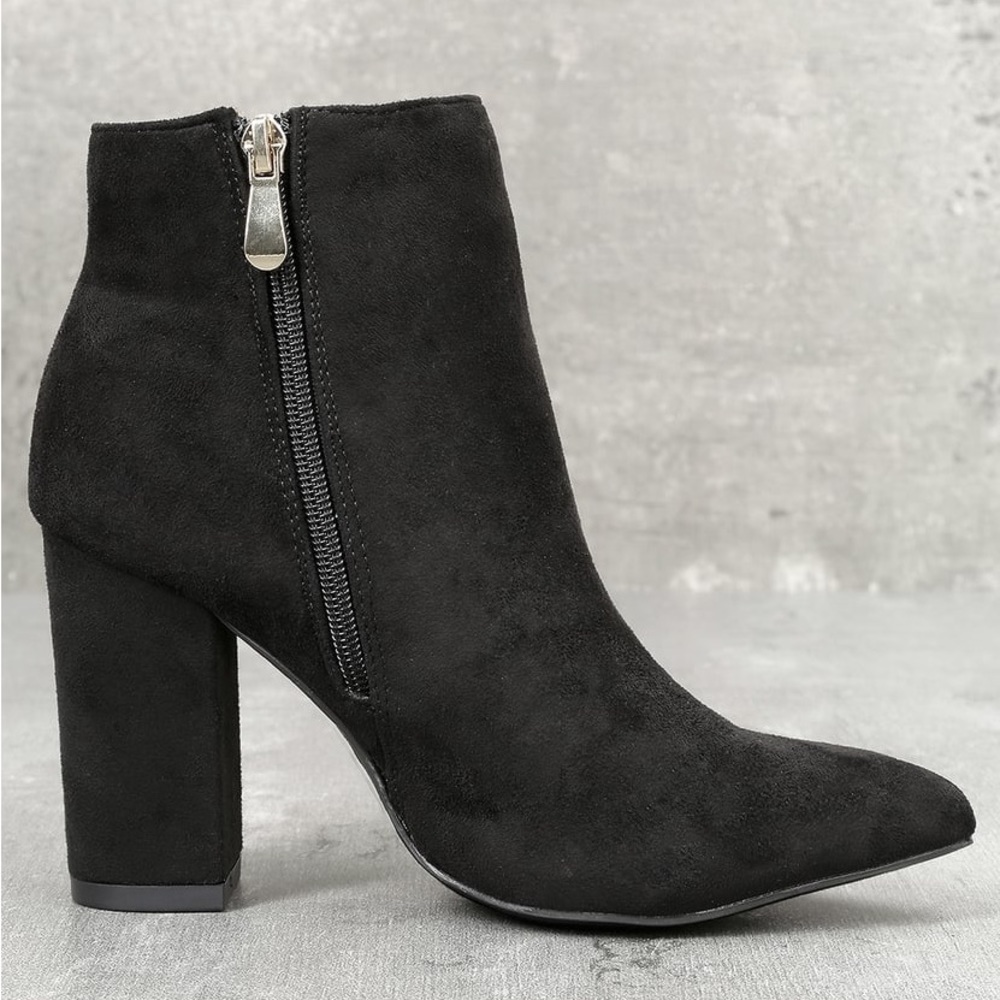 Lulu’s Ottava Black Suede High Heel Booties